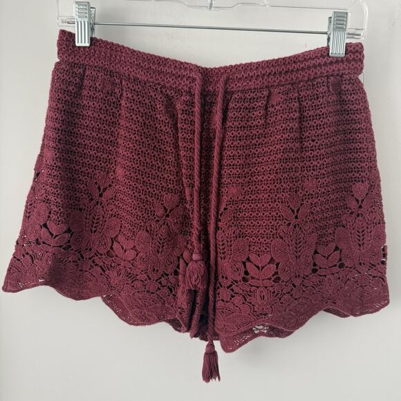 Abercrombie & Fitch Pants - Abercrombie & Fitch Crochet Lace Drawstring Shorts Maroon Boho Size Small